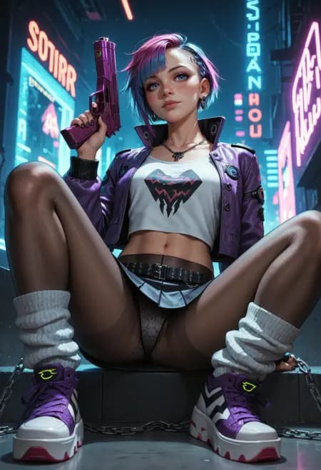 Neon-lit NSFW character study
